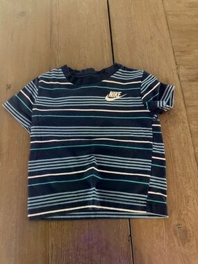 Nike Navy Striped Short-Sleeve Tee with Light Blue & Teal Accents